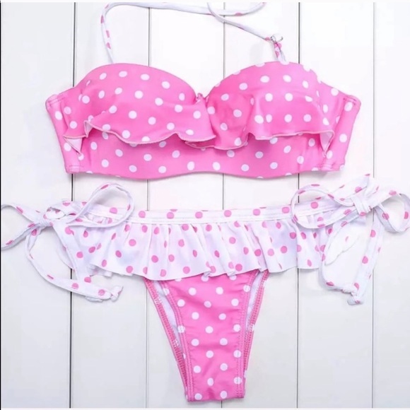 Other - NEW Polka Dot Pink & White Ruffle Custom Bikini